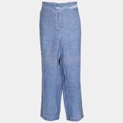 Pre Owned Voyage by Marina Rinaldi Blue Linen Trousers L