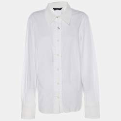 Pre Owned Marina Sport by Marina Rinaldi White Stretch Cotton Pleated Front Long Sleeve Shirt L