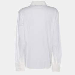 Pre Owned Marina Sport by Marina Rinaldi White Stretch Cotton Pleated Front Long Sleeve Shirt L