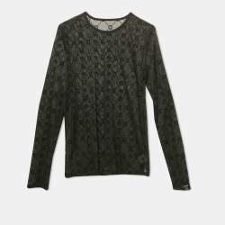 Marine Serre Black Flock Print Mesh Long Sleeve Top M