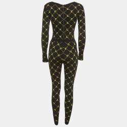 Pre Owned Marine Serre White Line Black Monogram Jacquard Stretch Knit Jumpsuit S