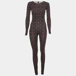 Pre Owned Marine Serre Black Printed Jersey Long Sleeve Jumpsuit L