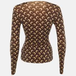 Pre Owned Marine Serre Brown All Over Moon Jersey Fitted Top S