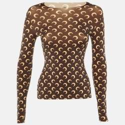 Pre Owned Marine Serre Brown All Over Moon Jersey Fitted Top S