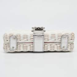 Mark Cross White/Siler Woven Rattan and Patent Leather Chain Clutch
