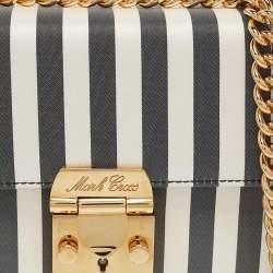 Mark Cross Grey/White Satin Stripe Zelda Chain Bag
