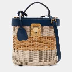 Mark Cross Navy Blue/Tan Rattan Benchley Top Handle Bag