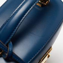 Mark Cross Navy Blue/Tan Rattan Benchley Top Handle Bag