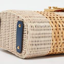 Mark Cross Navy Blue/Tan Rattan Benchley Top Handle Bag
