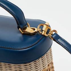 Mark Cross Navy Blue/Tan Rattan Benchley Top Handle Bag