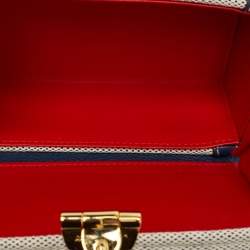 Mark Cross Navy Blue/White Canvas and Leather Box Belt Convertible Bag