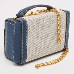 Mark Cross Navy Blue/White Canvas and Leather Box Belt Convertible Bag