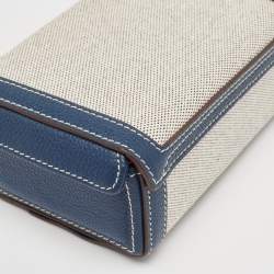 Mark Cross Navy Blue/White Canvas and Leather Box Belt Convertible Bag