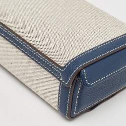 Mark Cross Navy Blue/White Canvas and Leather Box Belt Convertible Bag