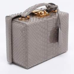 Pre Owned Mark Cross Grey Python Small Grace Box Bag