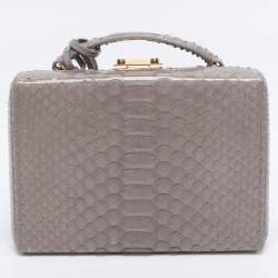 Pre Owned Mark Cross Grey Python Small Grace Box Bag
