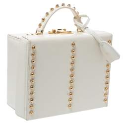 Pre Owned Mark Cross Off White Leather Grace Studded Box Bag