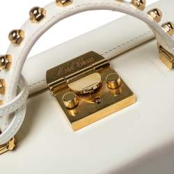 Pre Owned Mark Cross Off White Leather Grace Studded Box Bag
