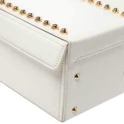 Pre Owned Mark Cross Off White Leather Grace Studded Box Bag