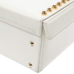 Pre Owned Mark Cross Off White Leather Grace Studded Box Bag