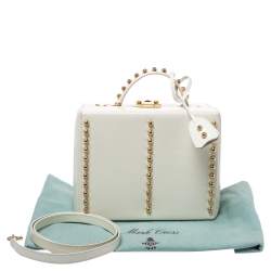 Pre Owned Mark Cross Off White Leather Grace Studded Box Bag