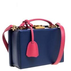 Pre Owned Mark Cross Blue/Pink Leather Grace Box Bag