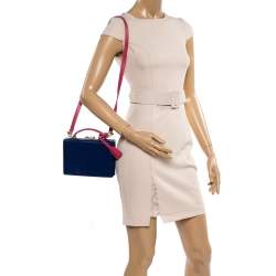 Pre Owned Mark Cross Blue/Pink Leather Grace Box Bag