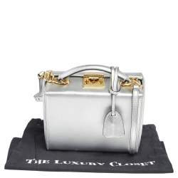 Mark Cross Silver Leather Small Grace Box Bag
