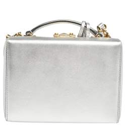 Mark Cross Silver Leather Small Grace Box Bag