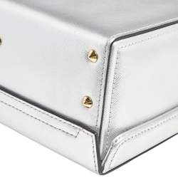 Mark Cross Silver Leather Small Grace Box Bag