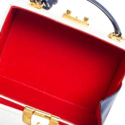 Mark Cross White/Blue Leather Small Grace Box Bag