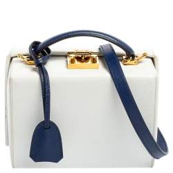 Mark Cross White/Blue Leather Small Grace Box Bag