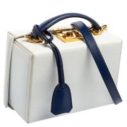 Mark Cross White/Blue Leather Small Grace Box Bag