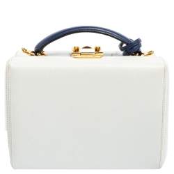 Mark Cross White/Blue Leather Small Grace Box Bag