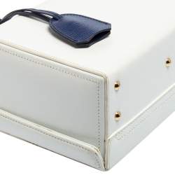 Mark Cross White/Blue Leather Small Grace Box Bag