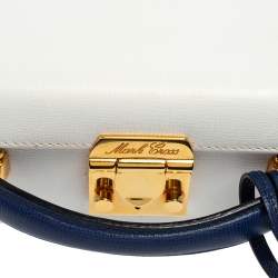 Mark Cross White/Blue Leather Small Grace Box Bag