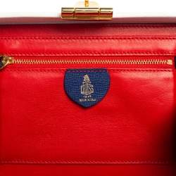 Mark Cross White/Blue Leather Small Grace Box Bag