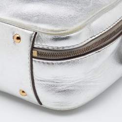 Mark Cross Metallic Silver Leather Baby Laura Top Handle Bag
