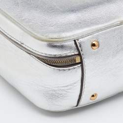 Mark Cross Metallic Silver Leather Baby Laura Top Handle Bag