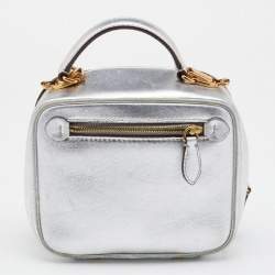 Mark Cross Metallic Silver Leather Baby Laura Top Handle Bag