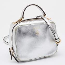 Mark Cross Metallic Silver Leather Baby Laura Top Handle Bag