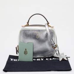 Mark Cross Metallic Silver Leather Baby Laura Top Handle Bag