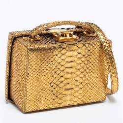 Mark Cross Gold Python Small Grace Box Bag