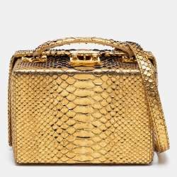Mark Cross Gold Python Small Grace Box Bag