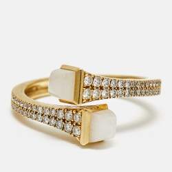 Pre Owned Marli Cleo Moonstone Diamonds 18k Yellow Gold Ring Size 52 