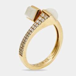 Pre Owned Marli Cleo Moonstone Diamonds 18k Yellow Gold Ring Size 52 