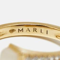 Pre Owned Marli Cleo Moonstone Diamonds 18k Yellow Gold Ring Size 52 