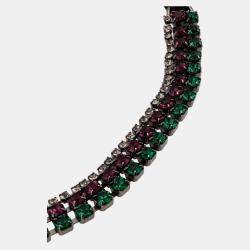 Marni Flower Fabric Crystal Leather Wrap Necklace