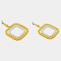 Marni Yellow White Resin Bead Silver Tone Earrings