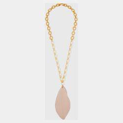 Marni Leather Gold Tone Chain Link Pendant Necklace